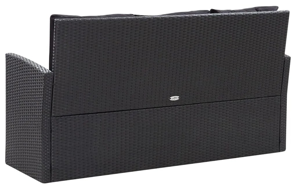 Set mobilier de gradina cu perne, 6 piese, negru, poliratan