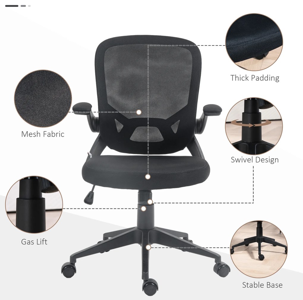 HOMCOM Scaun de Birou Ergonomic cu Înălțime Reglabilă, Scaun de Birou cu Balansoar și Țesătură Respirabilă, 59x58x96-106 cm, Negru | Aosom Romania