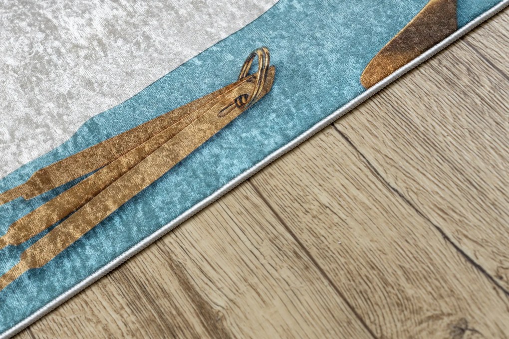 ANDRE 33220 covor lavabil linguri, bucatarie, anti-alunecare - albastru / aur