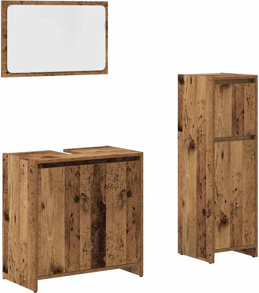 vidaXL Set mobilier de baie, 3 piese, lemn vechi, lemn prelucrat