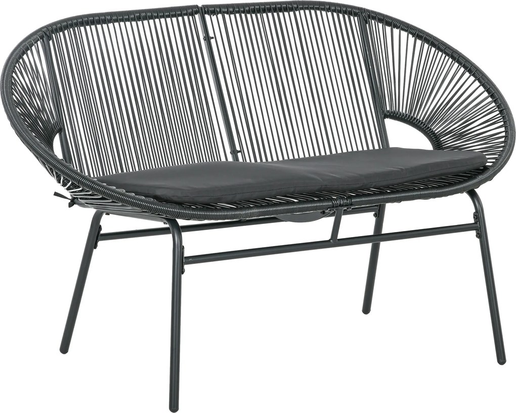 Outsunny Bancă Acapulco cu Brațe, Perne și Cadru din Oțel, Greutate Maximă 260 kg pentru Balcon, Terasă, Grădină 132x72x83 cm Negru | Aosom Romania