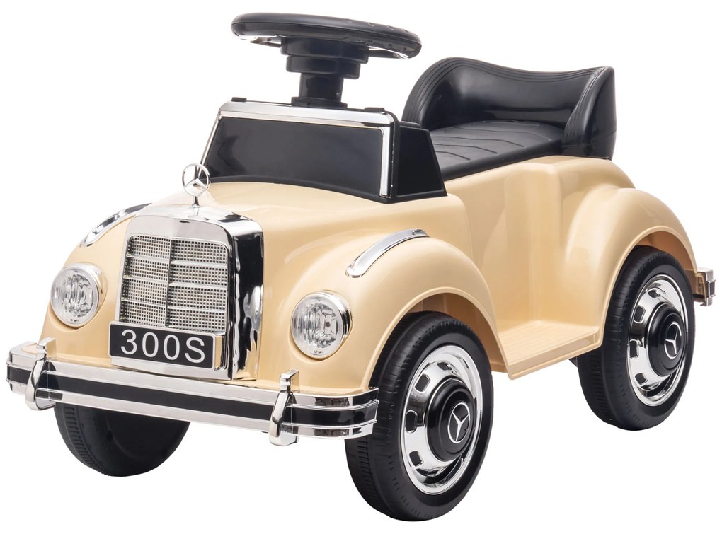 AIYAPLAY Porteur pentru copii cu licență Mercedes-Benz 300S 18-48 luni, cu spațiu de depozitare sub scaun, bej | Aosom Romania