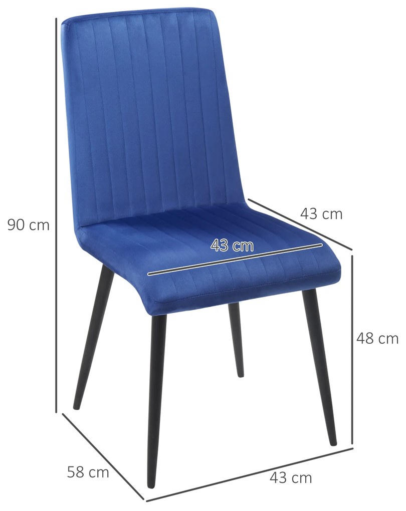 HOMCOM Set 2 Scaune Fără Brațe pentru Masa de Dining, Catifea Albastră, Design Modern și Confortabil | Aosom Romania