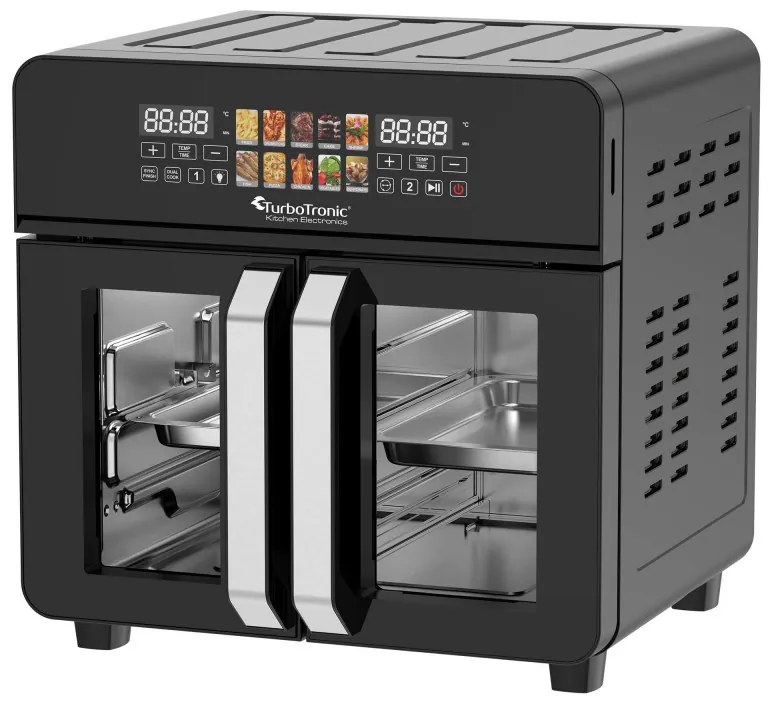 Friteuza - cuptor TurboTronic TT-AFO240, 2600W, 23 L, 10 programe, 50-200C, Grill, Afisaj LED, Timer, Negru