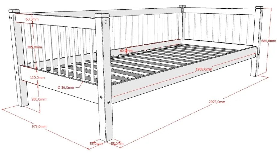 Pat pentru copii alb din lemn de fag 90x200 cm Forrest – Vipack