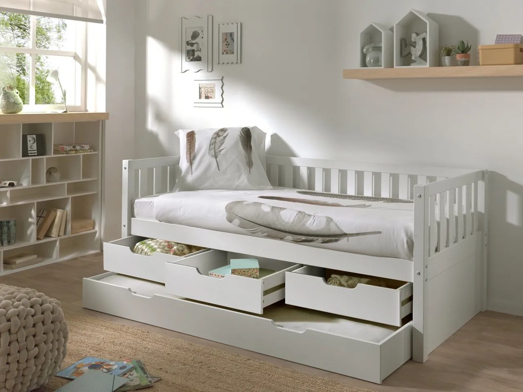 Set Pat Cabină Fritz 90x200 cm cu Sertare, pentru Copii, Alb – Vipack