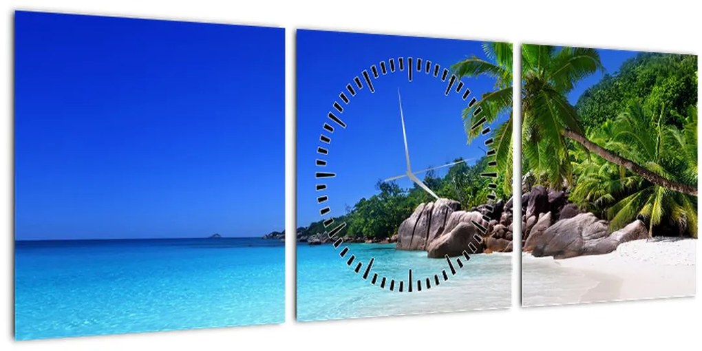 Tablou cu plaja pe insula Praslin (cu ceas) (90x30 cm)