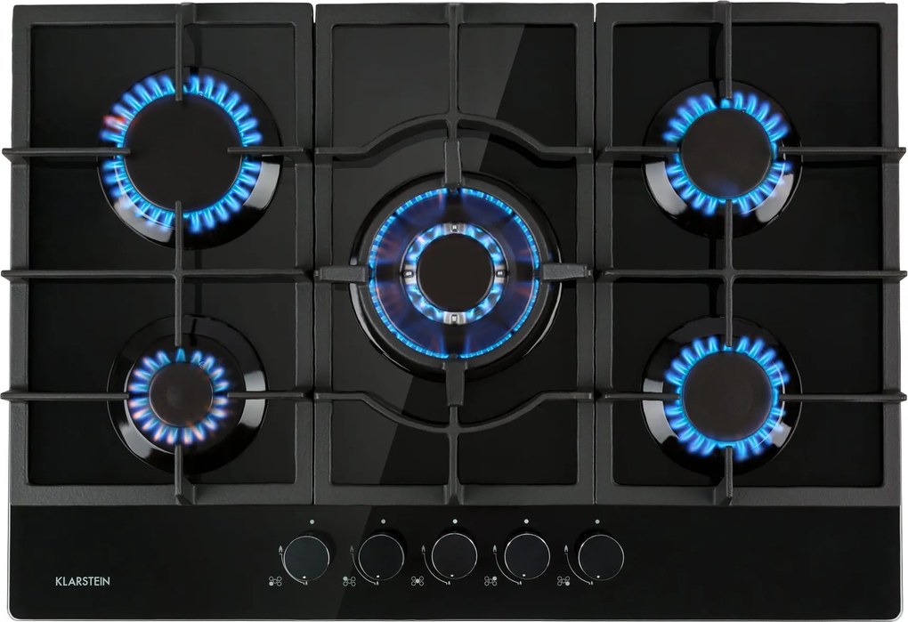 Klarstein Ignito, plită pe gaz, 5 arzătoare, arzător Sabaf, sticlă ceramică, negru