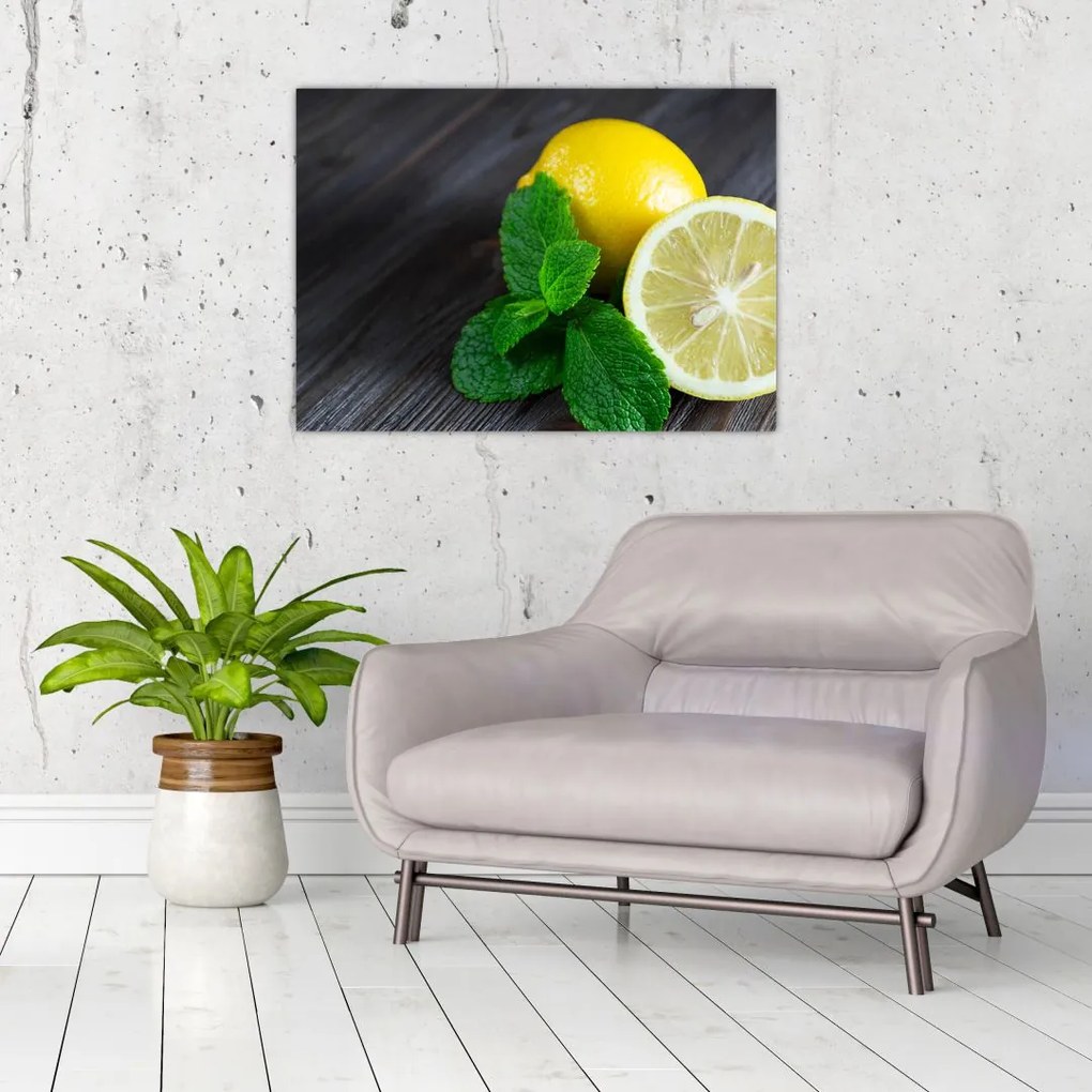 Tablou cu lămâie și mentă pe masă (70x50 cm)