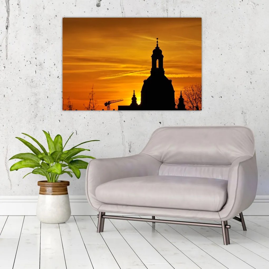 Tablou cu biserică în apus de soare (90x60 cm)
