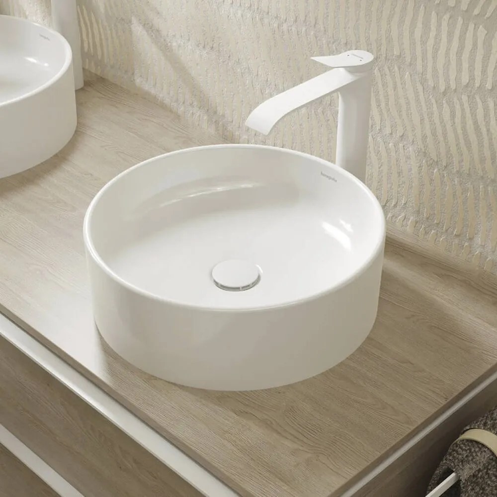 Lavoar pe blat Hansgrohe Xuniva S rotund 40 cm alb lucios