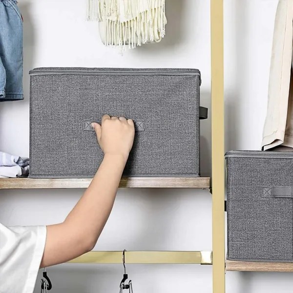 Set de 3 cutii de depozitare cu fermoar CURAN, gri