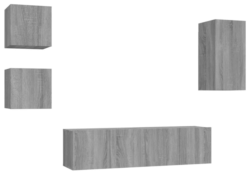 3120276 vidaXL Set dulapuri TV, 5 piese, gri sonoma, lemn prelucrat