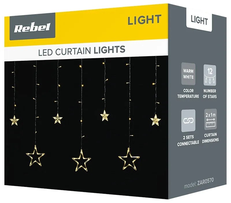 Cortina cu Stele , 8 Moduri de iluminare, Lumina Calda, 2x1m, IP20, ZAR0570 REBEL