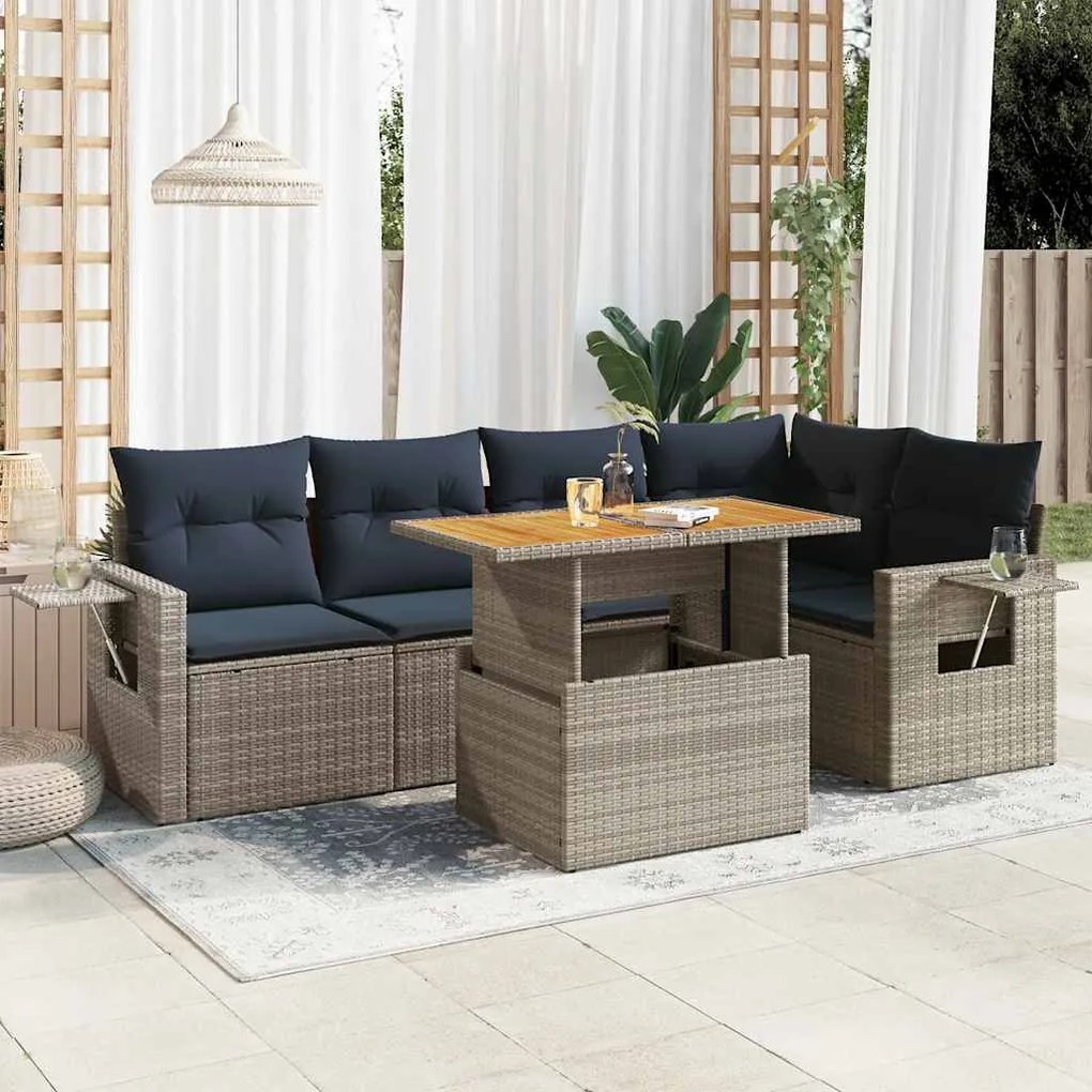 vidaXL Set mobilier grădină cu perne, 6 piese, gri, poliratan