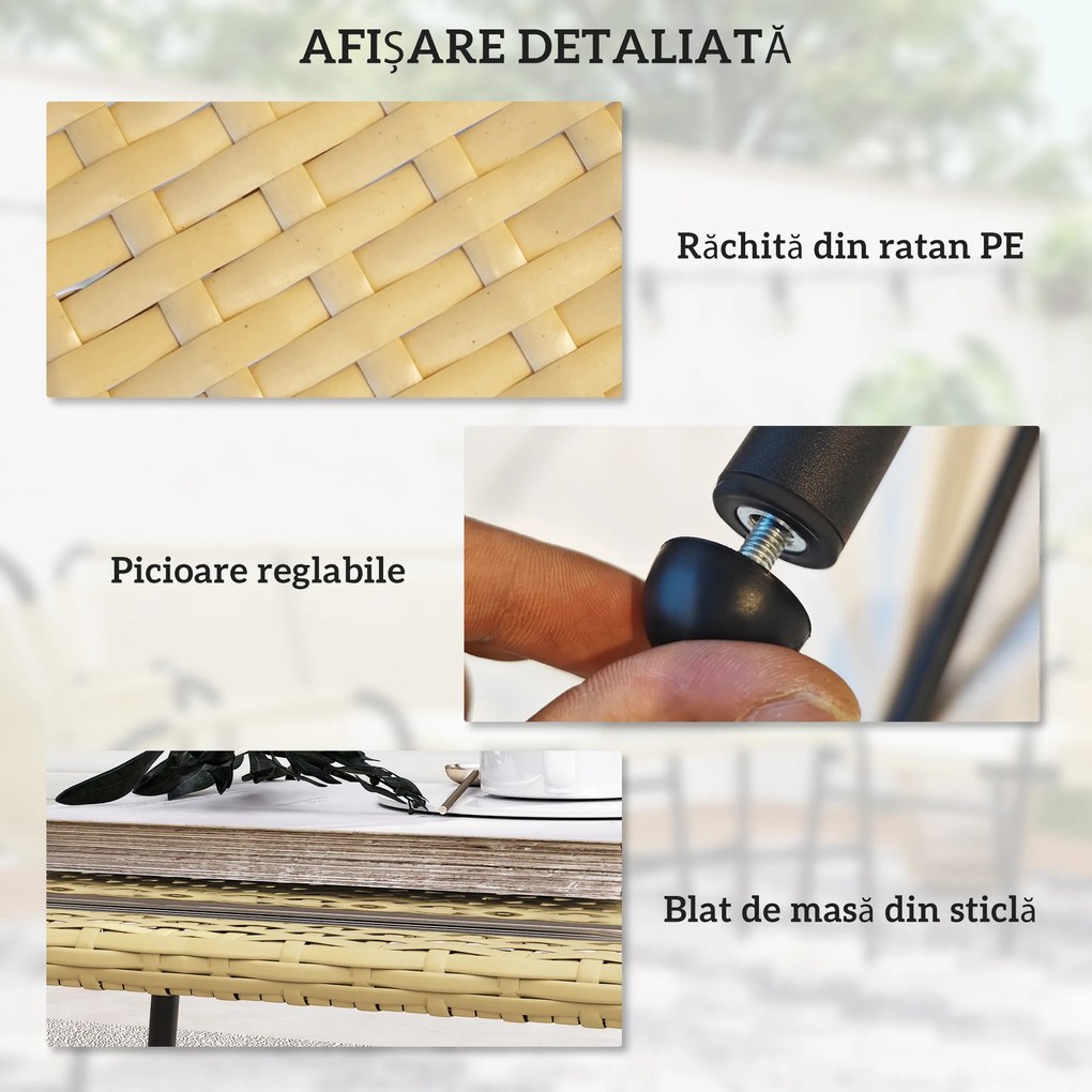 Outsunny Set de Mobilier de Grădină din Ratan din 4 Piese cu Canapea de Colț cu Perne și Măsuță de Cafea, 11x63x74 cm, Crem | Aosom Romania