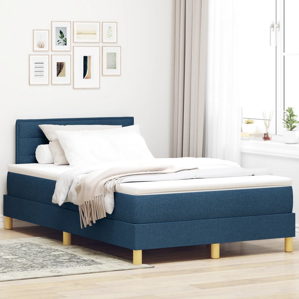 vidaXL Pat cu arcuri cu saltea albastru 120 x 200 cm țesătură