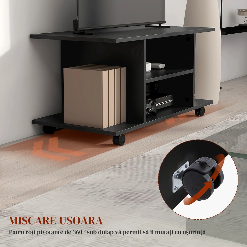 Mobilier Pentru Tv in Lemn cu Roti HOMCOM, Negru,40x40x80cm| Aosom RO | Aosom Romania