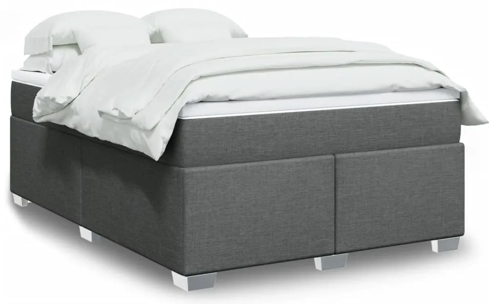 vidaXL Pat box spring cu saltea, gri închis, 140x190 cm, textil