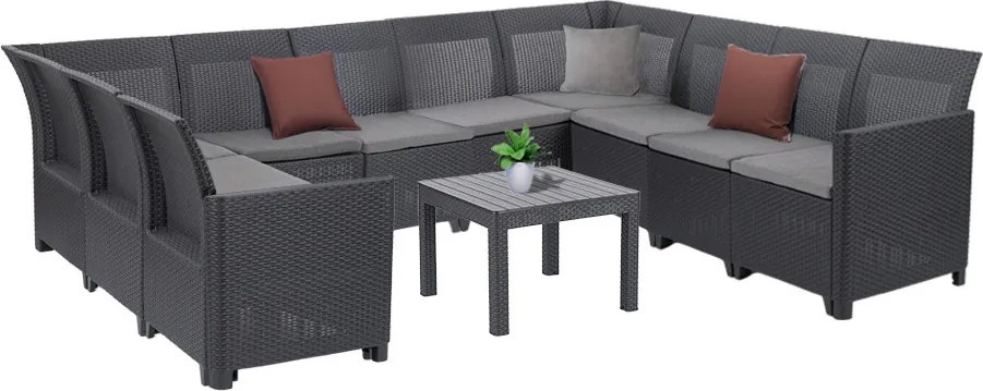 Canapea de colț Claire XII cu 10 locuri și masă Orlando