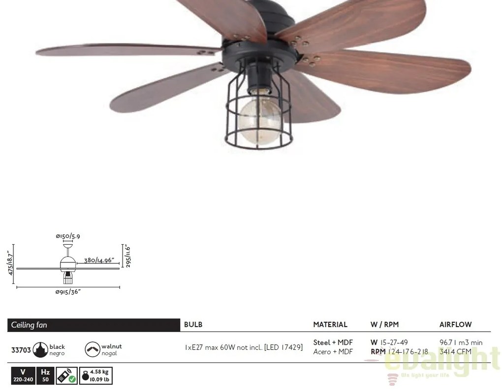 Lustra cu Ventilator si telecomanda CHICAGO 33703