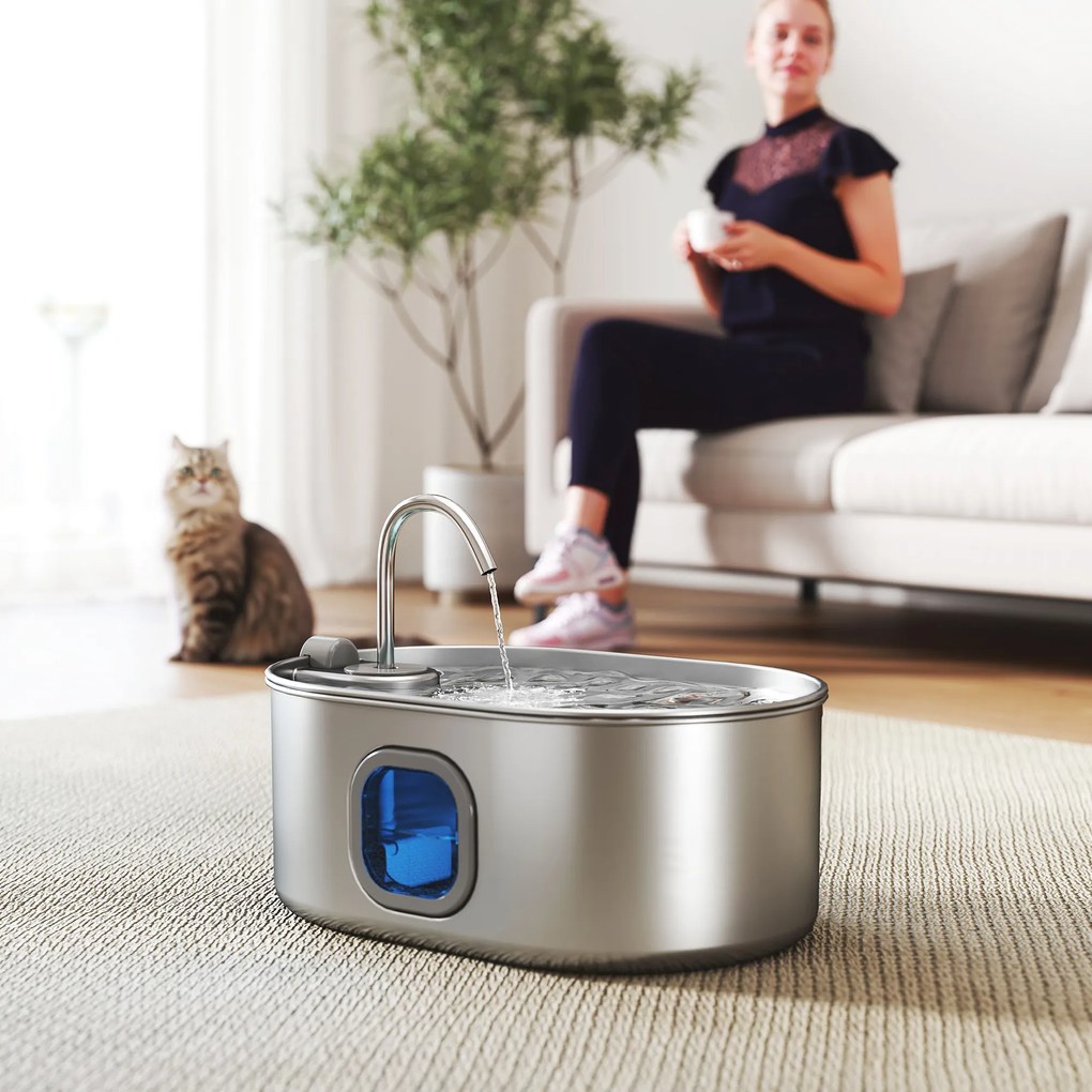 PawHut Fântână Apă Inox Automată 7L | Aosom Romania
