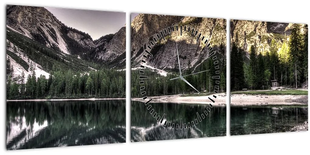 Tablou cu lac montan (cu ceas) (90x30 cm)