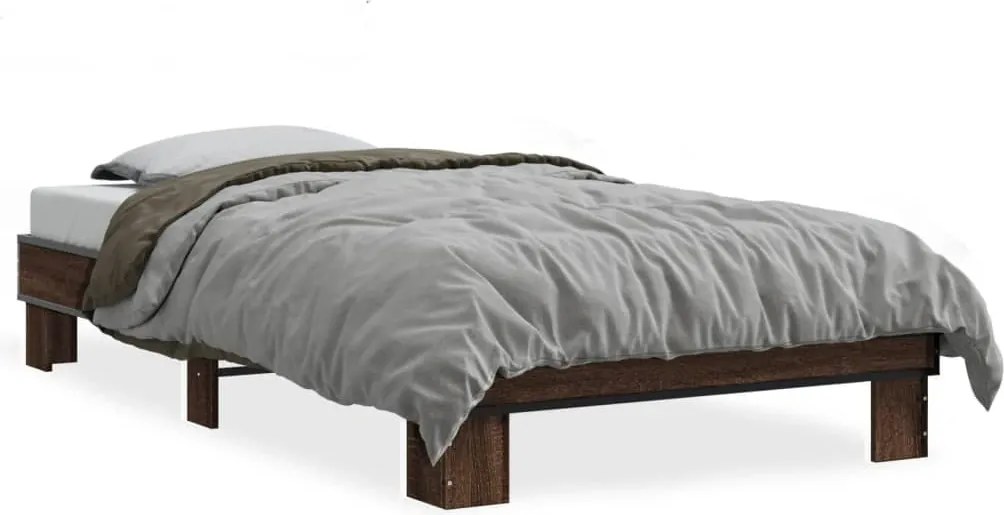 vidaXL Cadru de pat, stejar maro, 90x190 cm, lemn prelucrat și metal
