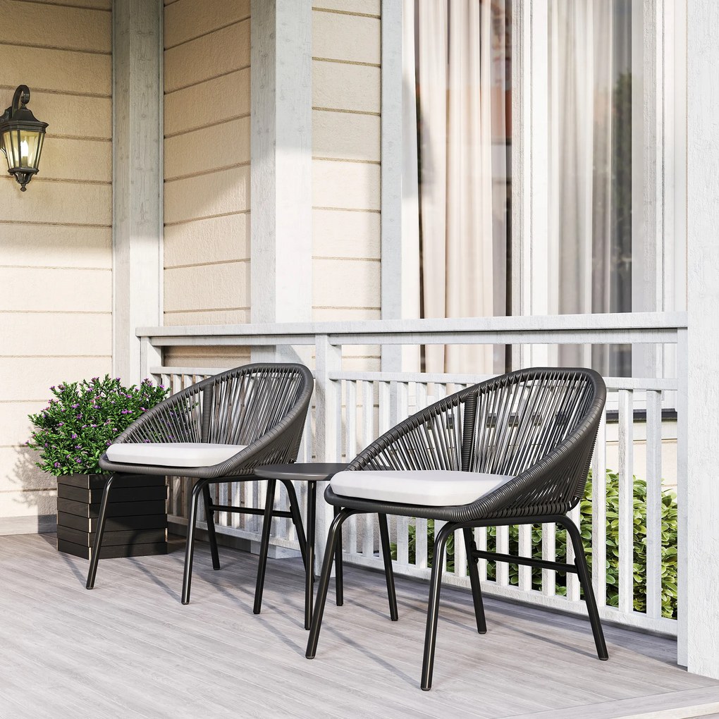 Outsunny Set Bistro pentru Terasa din 3 Piese, Set cu Perne Moi pentru Sezut, Set de Mobilier din Rachita, Negru | Aosom Romania