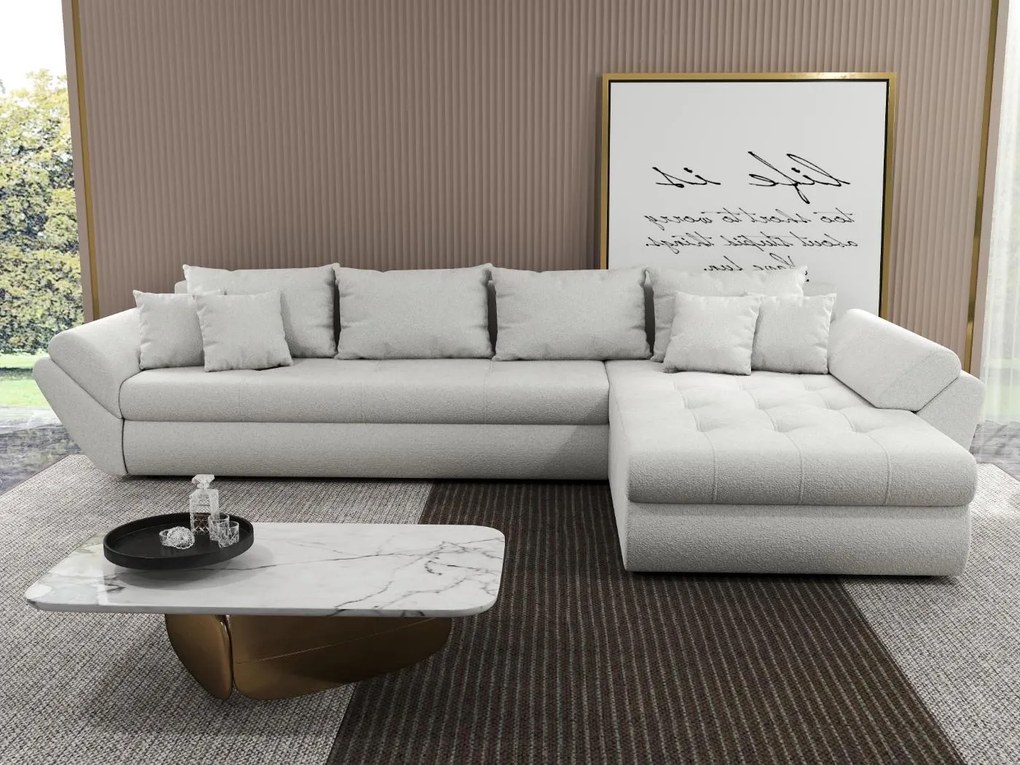Colțar extensibil dumonde cu ladă de depozitare si sezut confortabil din spuma high-density, Loana XL Euphoria Ivory II 335x185 cm