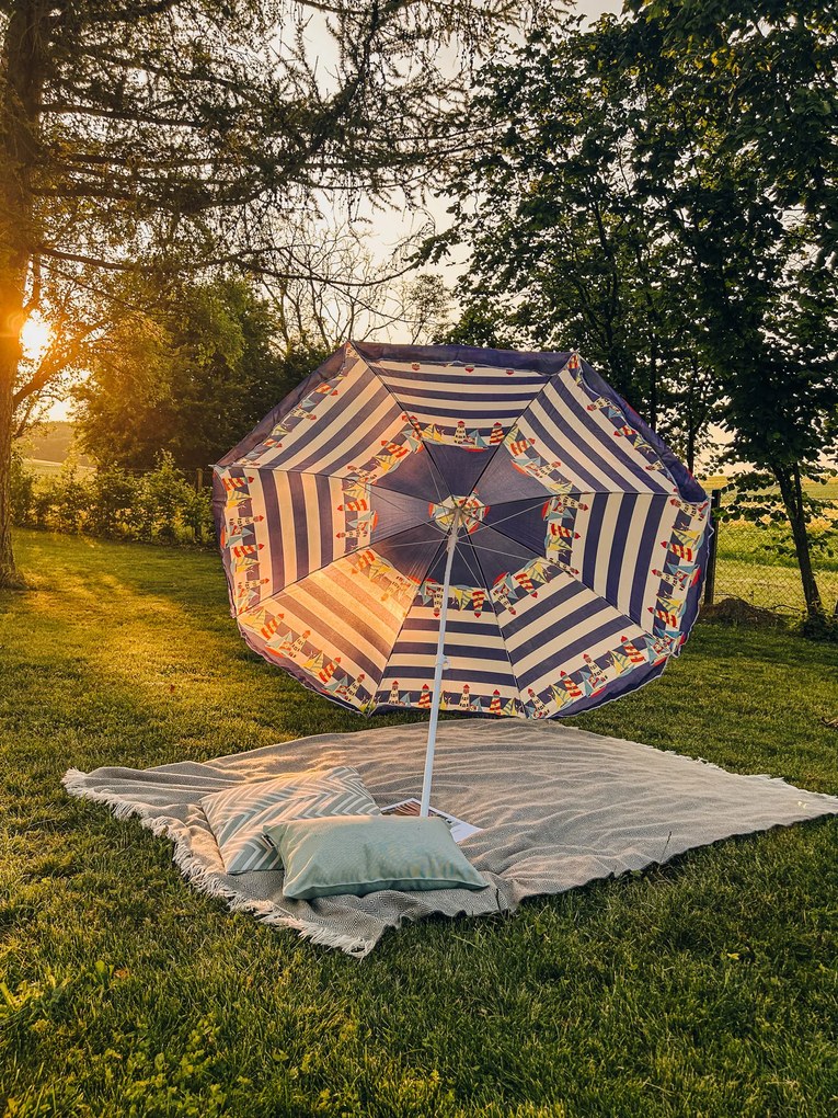 Umbrela de soare alb-albastru, LUMINA 180 cm
