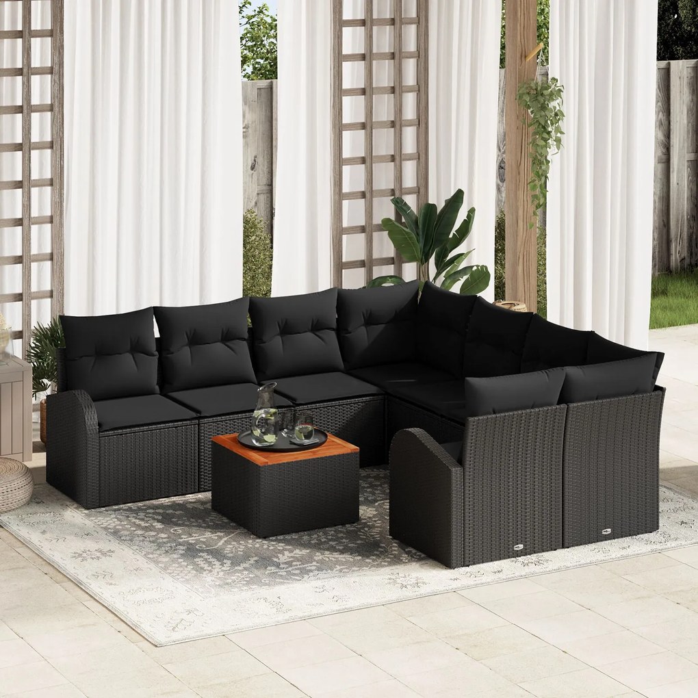 vidaXL Set de Canapele de Grădină cu Perne Negre Ratan Poli Acacia