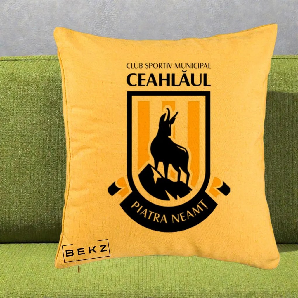 Perna Personalizata CSM Ceahlaul Piatra Neamt Fotbal, 40x40 cm, Galben, Husa Detasabila, Perna Inclusa, BEKZ®