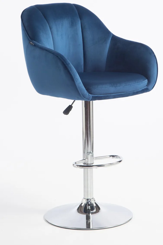 HR2055W Scaun Bleumarin din Catifea cu Bază Cromata