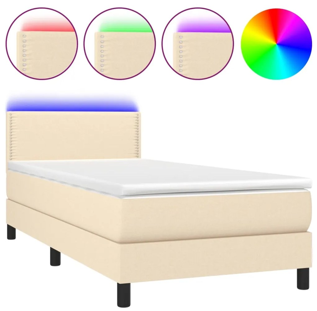 3133034 vidaXL Pat cu arcuri, saltea și LED, crem, 80x200 cm, textil