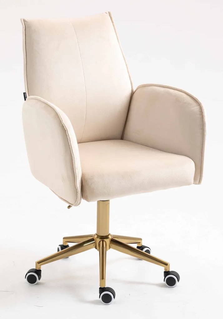 HR280K Scaun Crem din Catifea cu Bază Aurie
