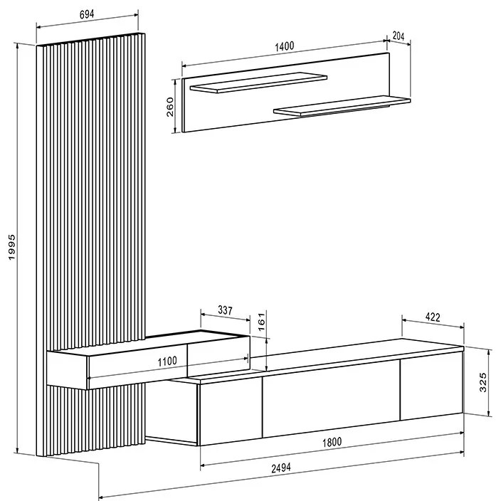 Comoda TV Litende sonoma - alb 249.5x42x199.5cm