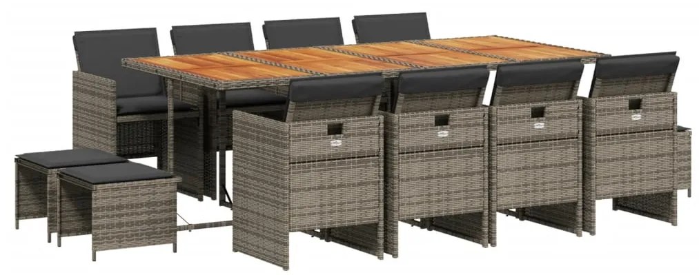 3210626 vidaXL Set mobilier de grădină cu perne, 13 piese, gri, poliratan