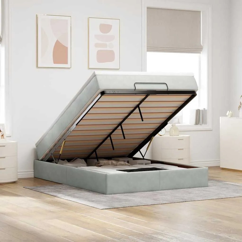 vidaXL Cadru de pat otoman cu saltea Gri deschis 140x200cm catifea