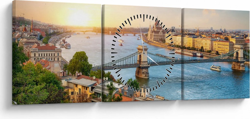 Tablou cu orașul Budapesta și râu (cu ceas) (90x30 cm)