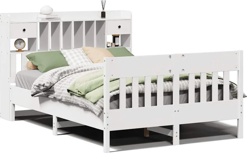 vidaXL Cadru de pat fără saltea, alb, 140x200 cm, lemn masiv pin