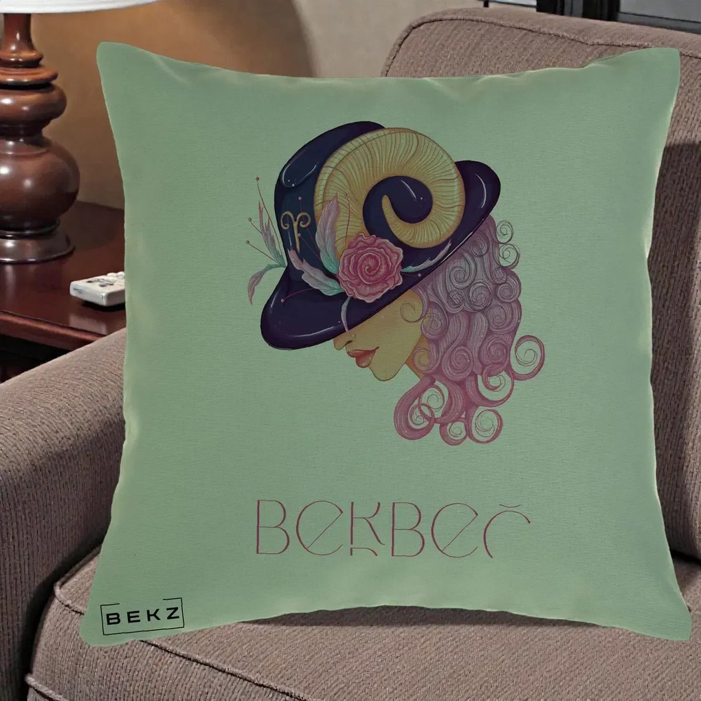 Perna Personalizata Zodie Berbec, 40x40 cm, Verde, Husa Detasabila, Perna Inclusa, BEKZ®