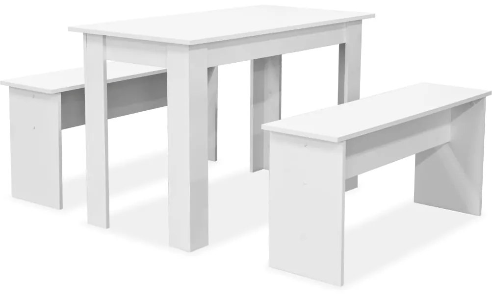 244865 vidaXL Masă și bănci de bucătărie, 3 piese, PAL, alb