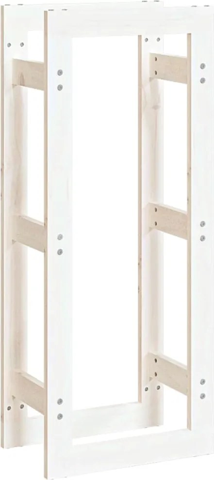 vidaXL Rastel pentru lemne de foc, alb, 41x25x100 cm, lemn masiv pin