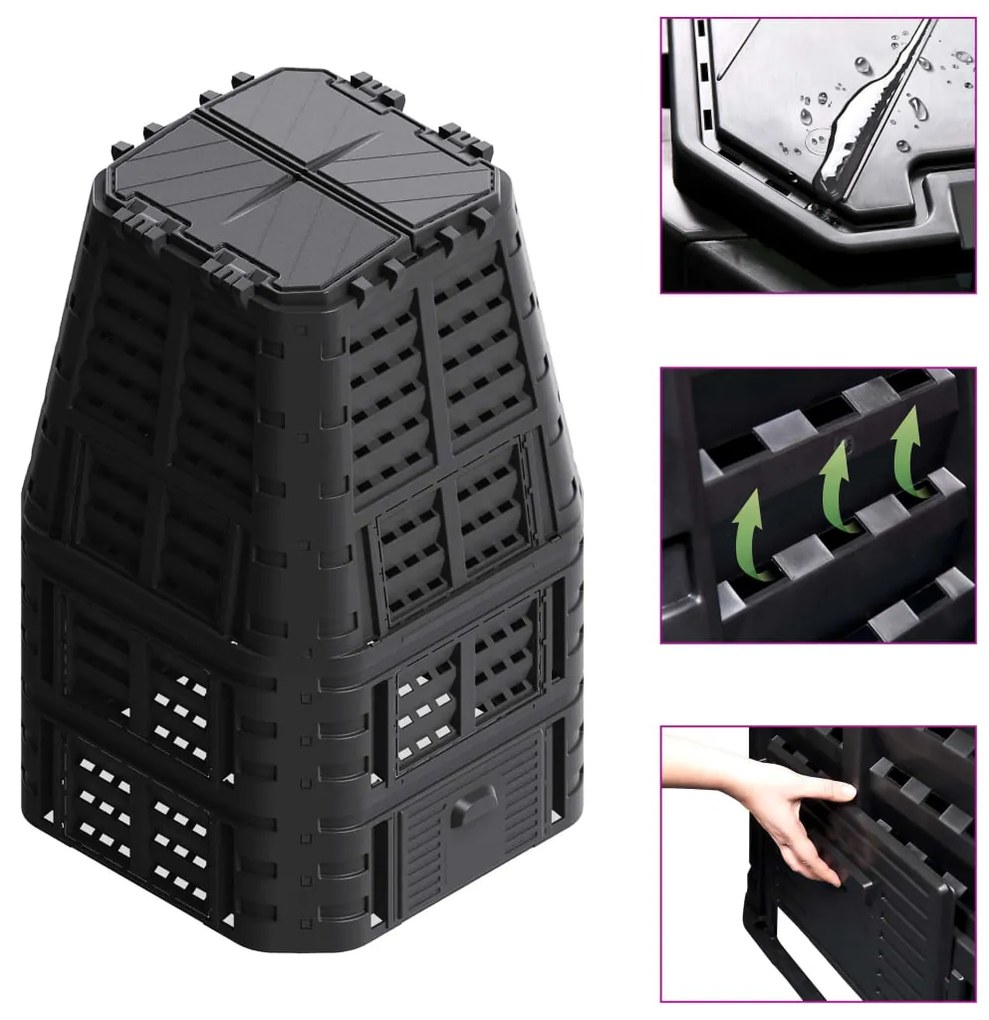 vidaXL Compostor de grădină, negru, 93,3x93,3x146 cm, 1000 L