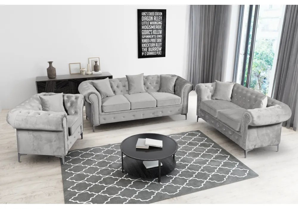 Canapea extensibilă de lux 2 locuri, stofă gri deschis Velvet, ROMANO
