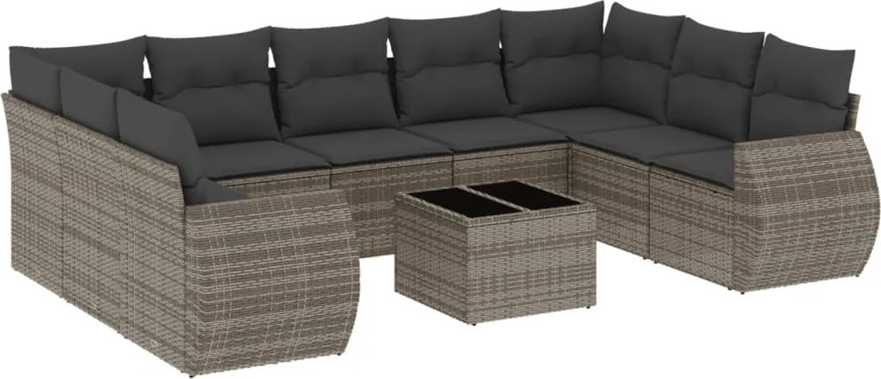 vidaXL Set mobilier de grădină cu perne, 10 piese, gri, poliratan