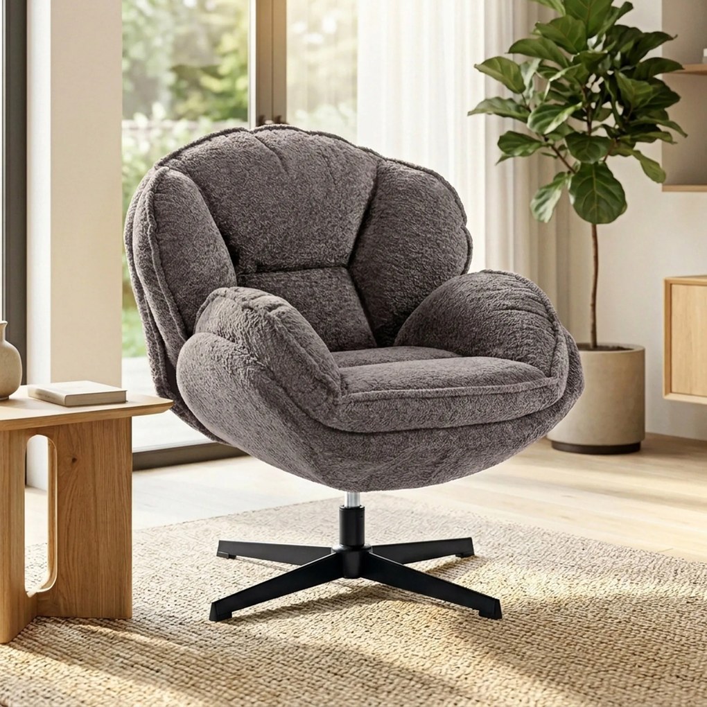 HOMCOM Fotoliu wingback modern, fotoliu cu braţe din catifea cu bază în patru braţe, arcuri în S, funcţie de rotaţie 360°, gri | Aosom Romania