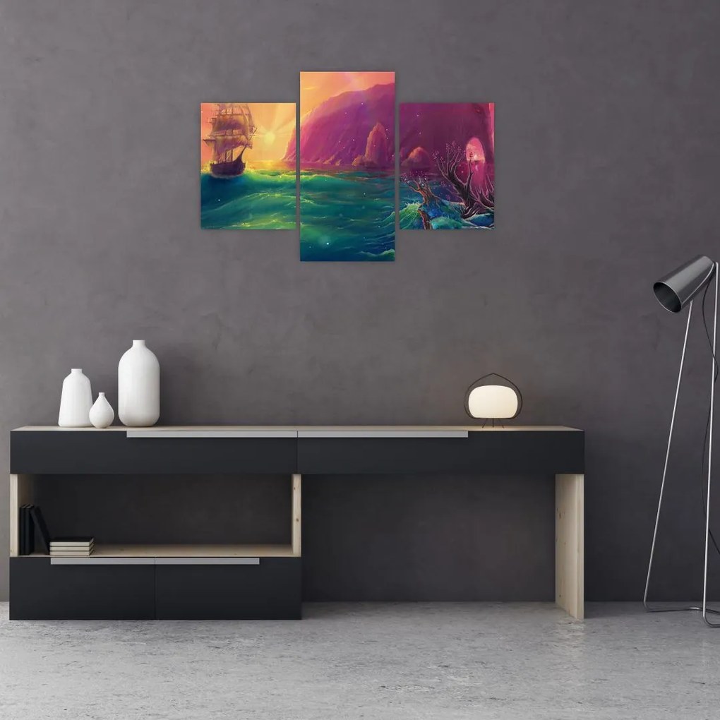 Tablou - Pictură în ulei, călătorie într-un țărăm fantastic (90x60 cm)