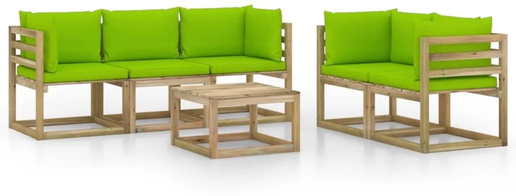 3065275 vidaXL Set mobilier de grădină cu perne verde aprins, 6 piese